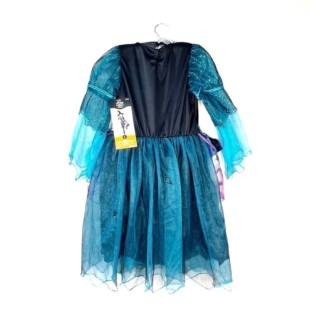 Witch Costume Big Kid’s Size Large (10-12) Dress & Hat Halloween Sequins New NWT